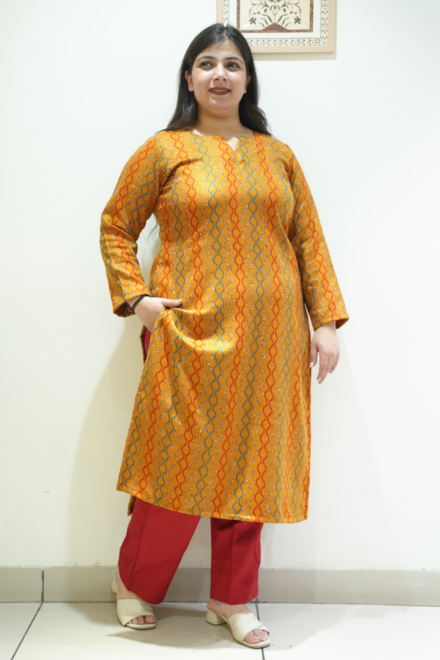 Saffron Ripple Woollen Kurta