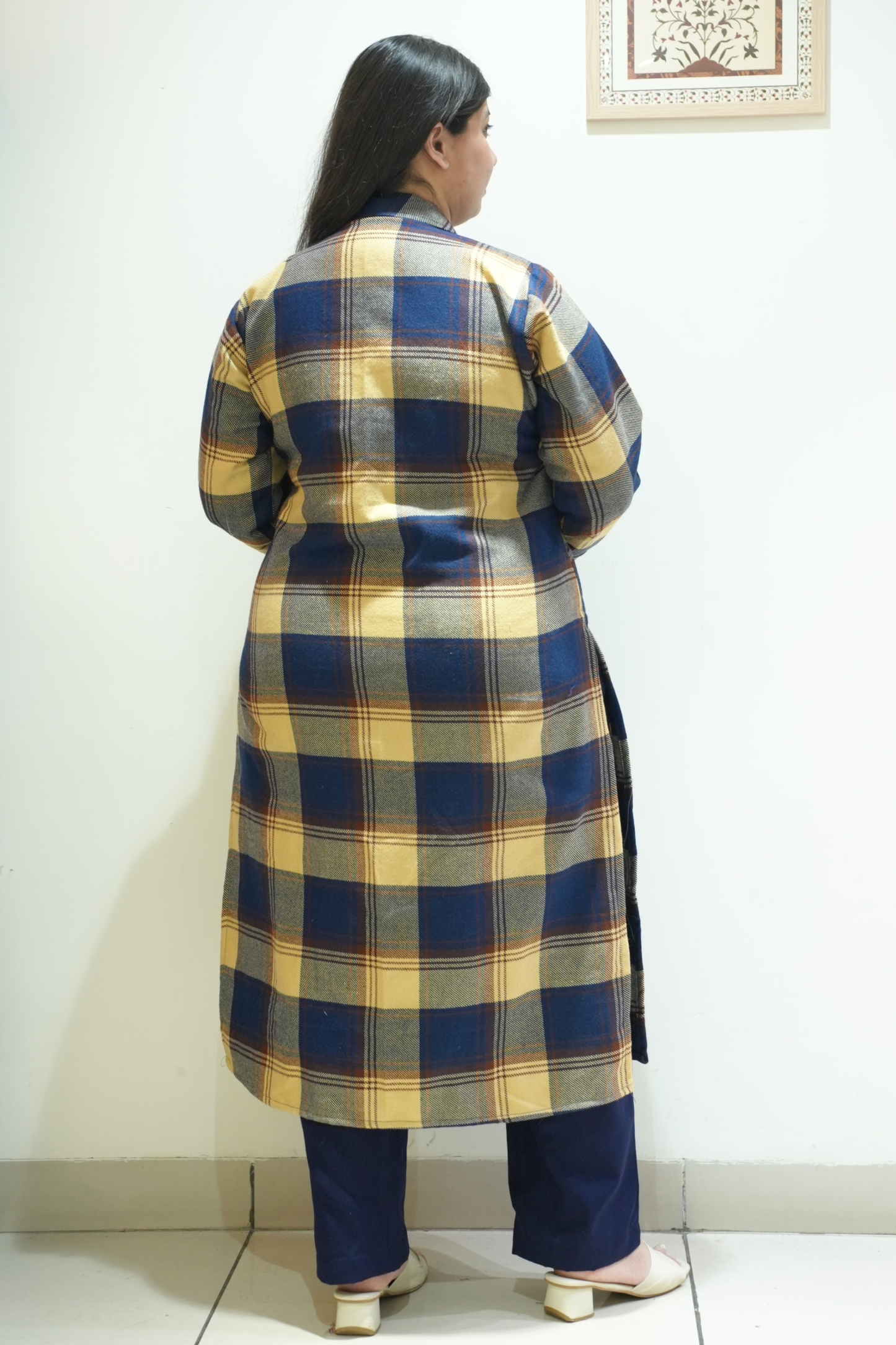 Buttercream Navy Checked Woollen Kurta