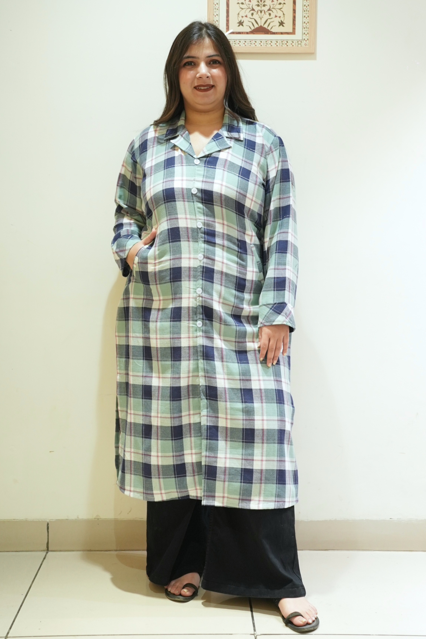 Coastal Blue Checked Woollen Kurta