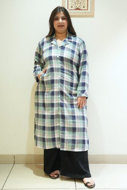 Coastal Blue Checked Woollen Kurta