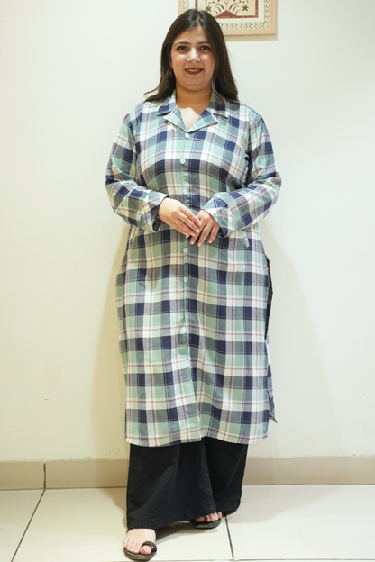 Coastal Blue Checked Woollen Kurta