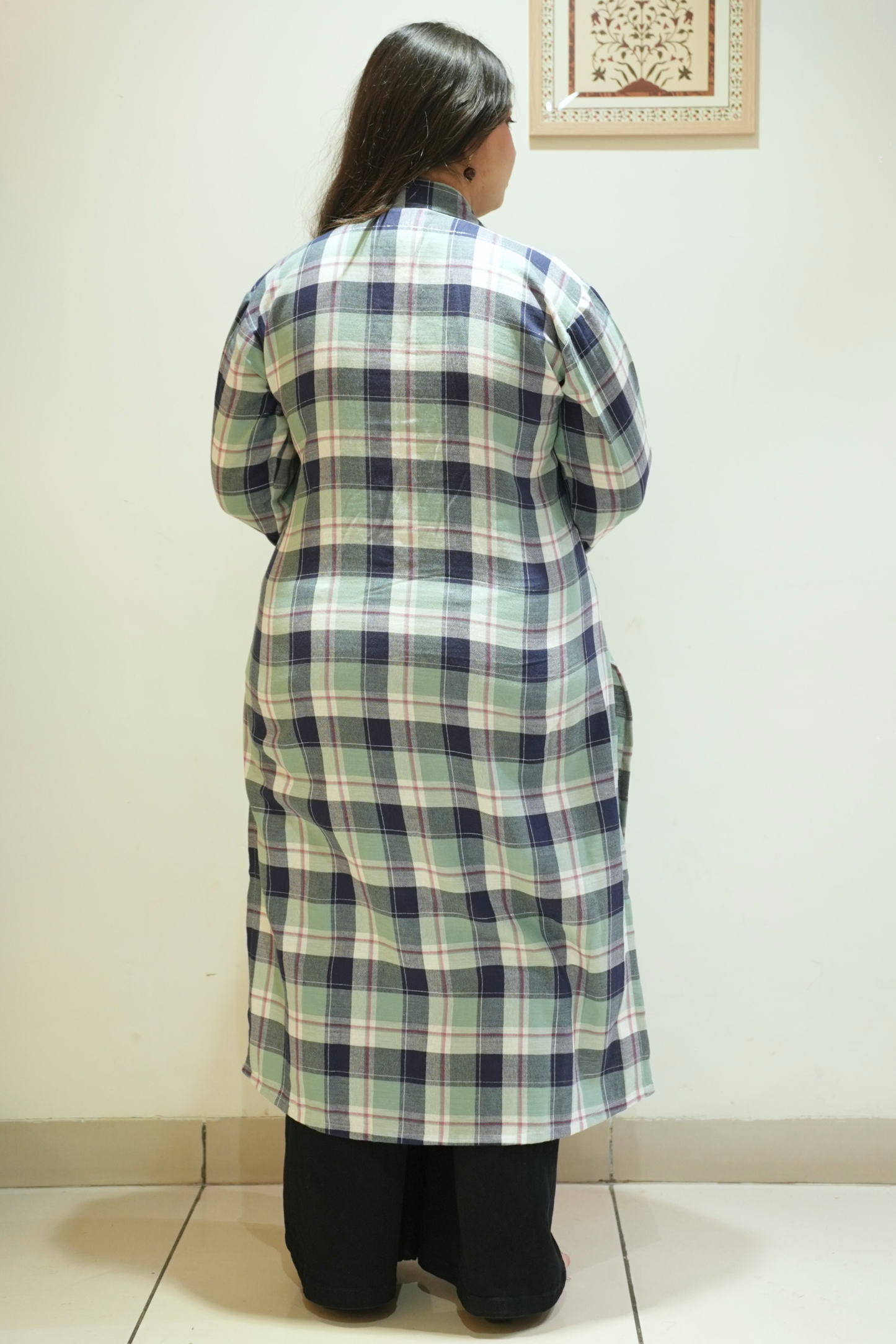 Coastal Blue Checked Woollen Kurta