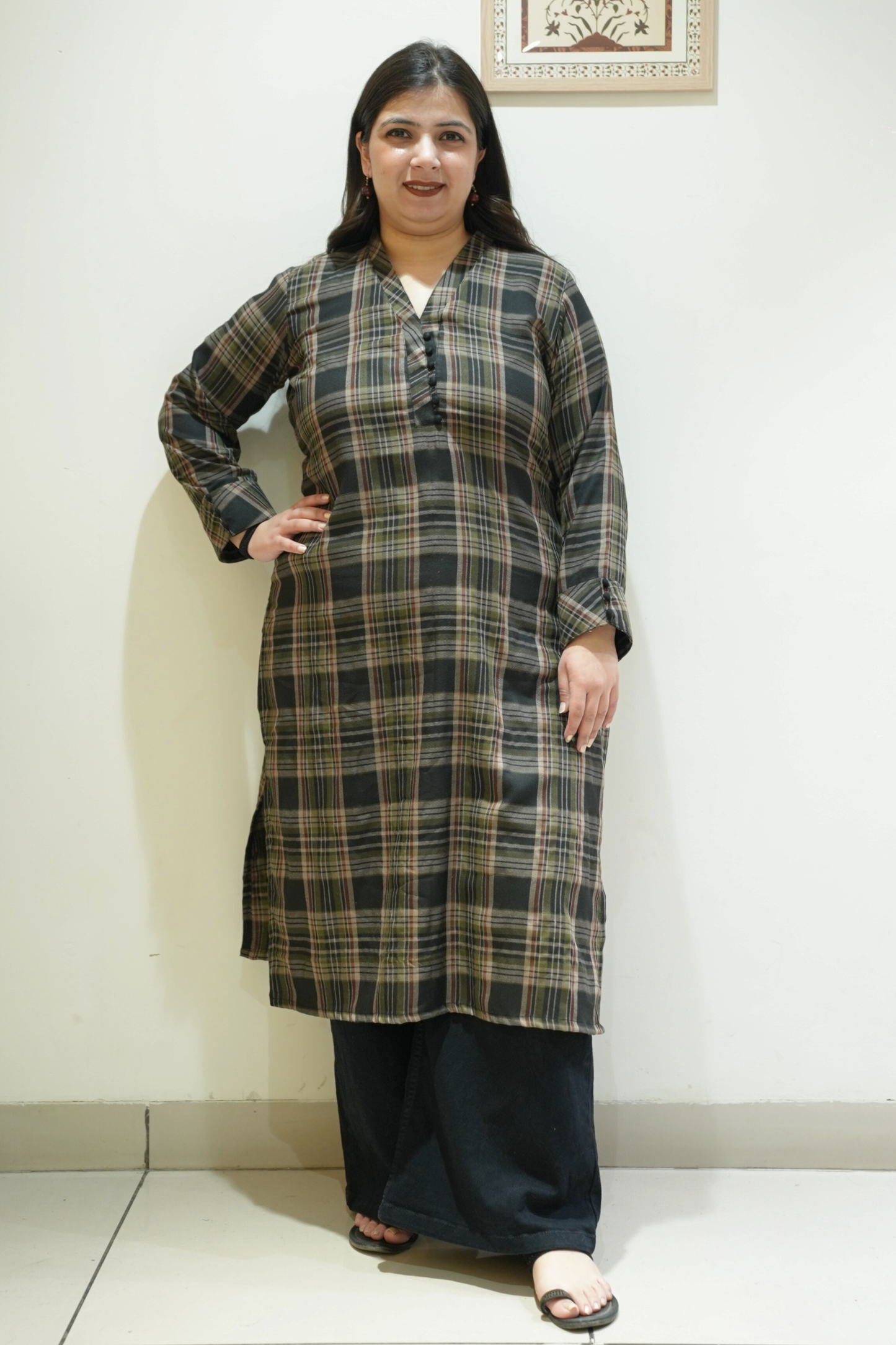 Walnut Ember Checked Woollen Kurta
