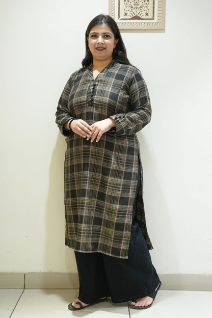 Walnut Ember Checked Woollen Kurta