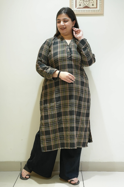 Walnut Ember Checked Woollen Kurta