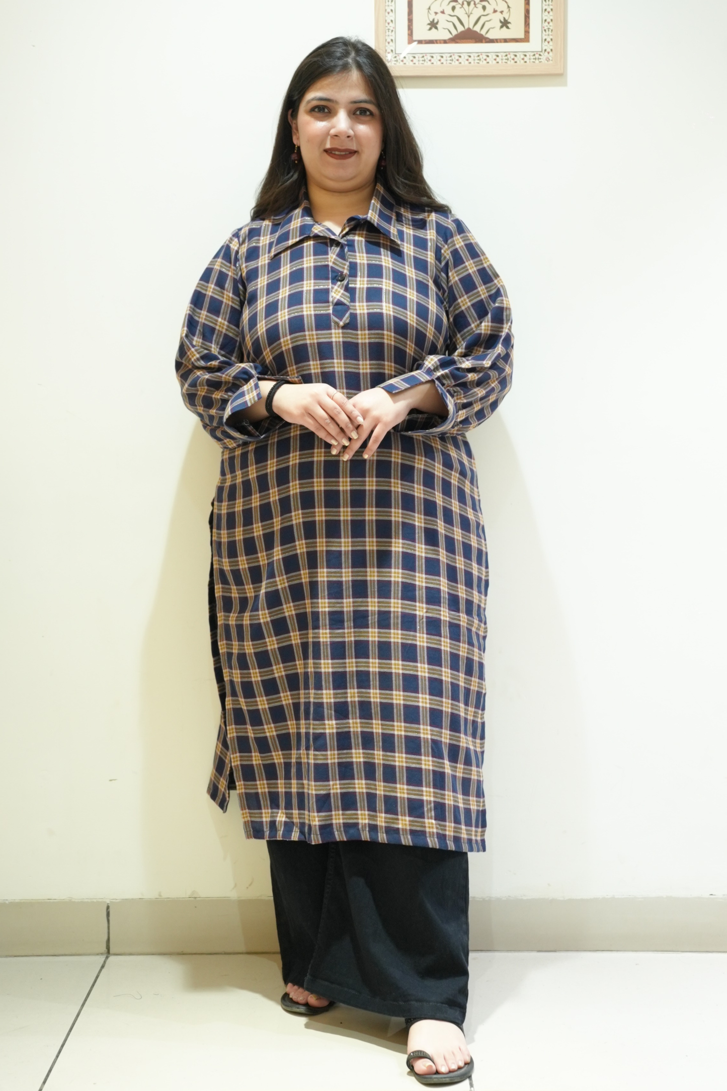 Spiced Navy Checked Woollen Kurta
