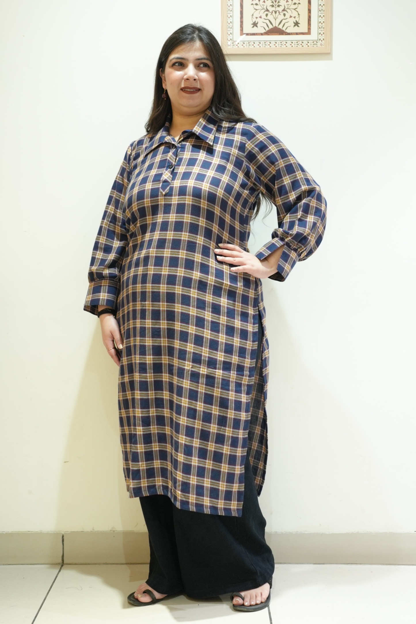 Spiced Navy Checked Woollen Kurta