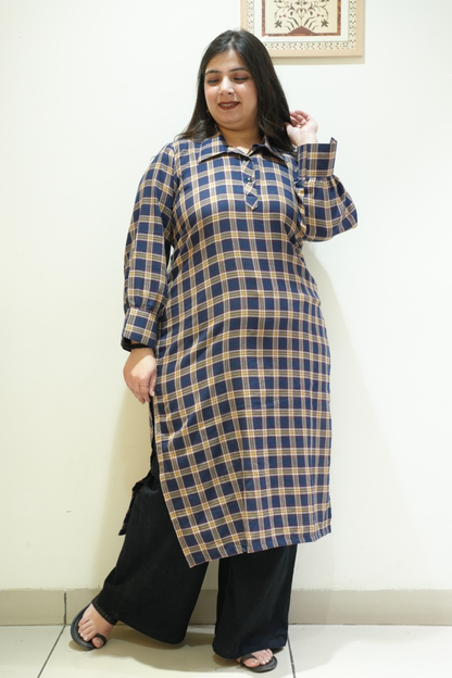 Spiced Navy Checked Woollen Kurta