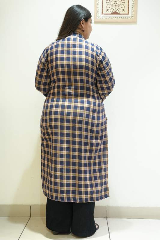 Spiced Navy Checked Woollen Kurta