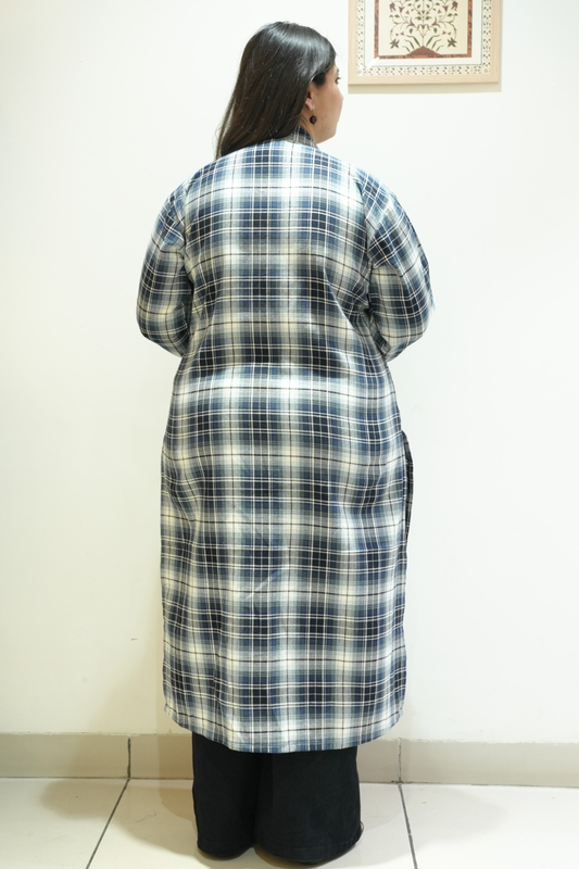 Midnight Teal Checked Woollen Kurta