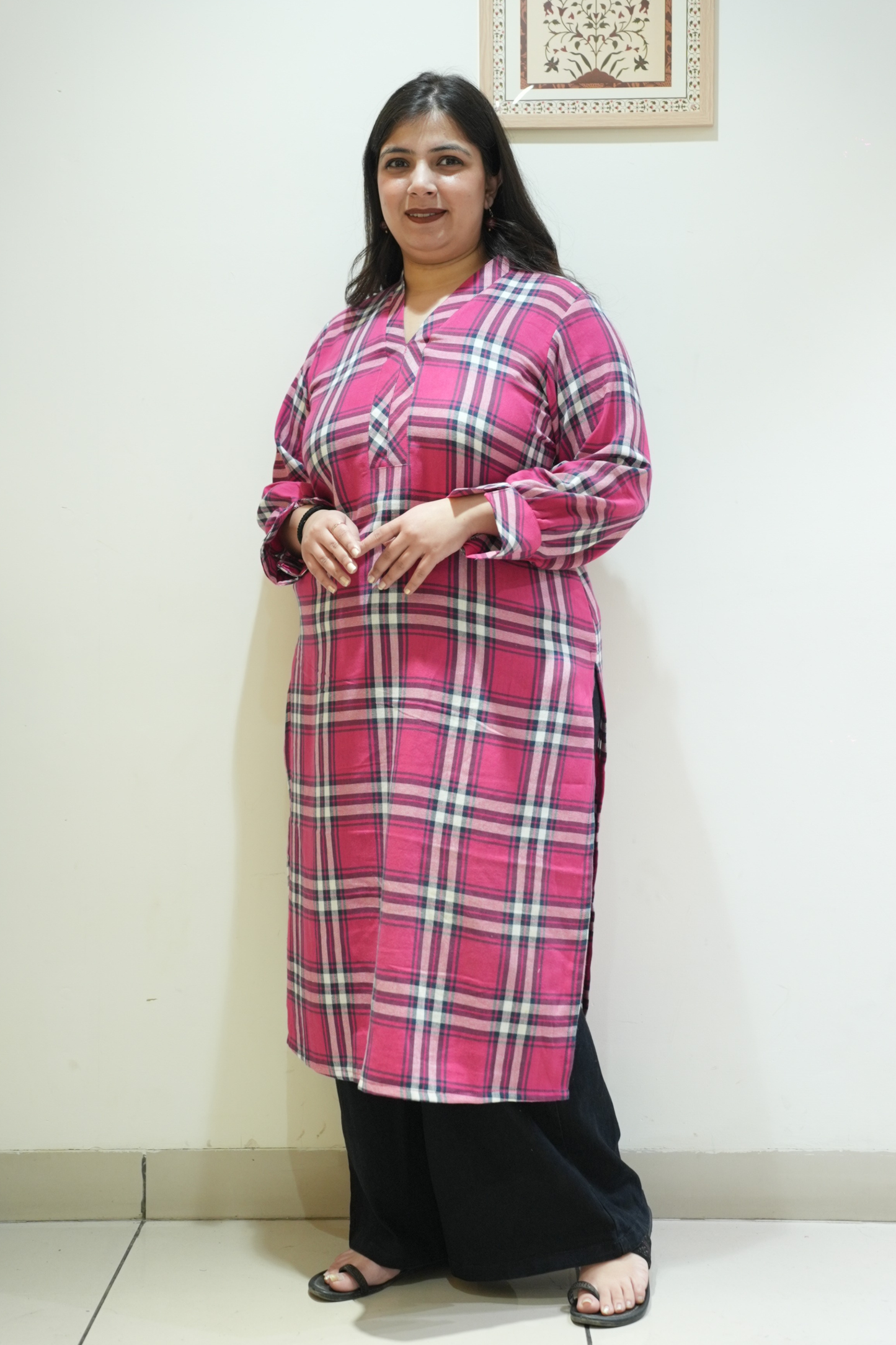 Rosewood Pink Checked Woollen Kurta
