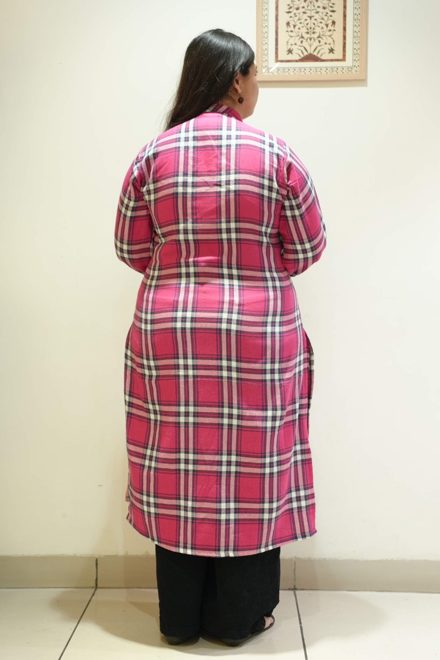 Rosewood Pink Checked Woollen Kurta