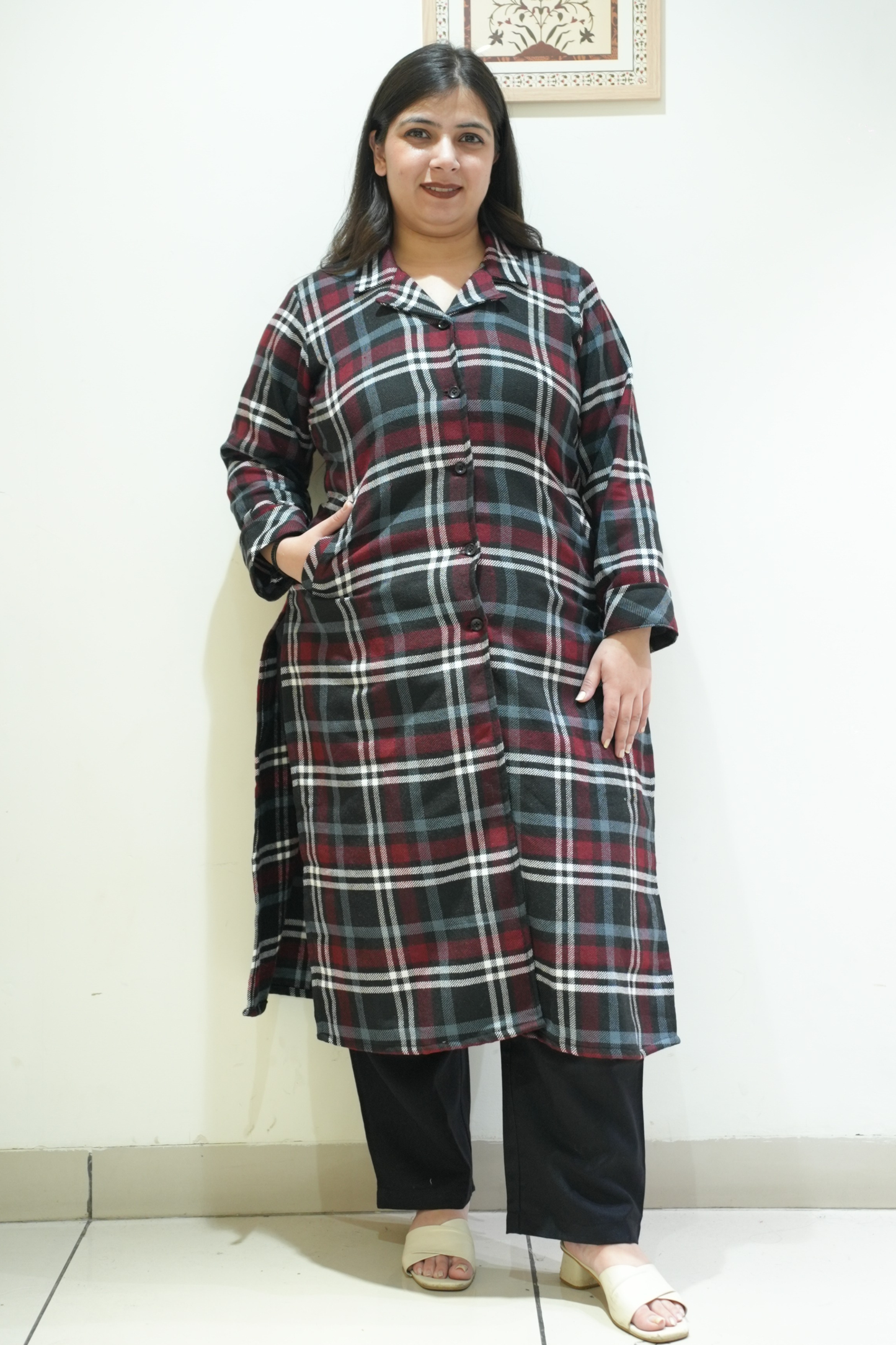 Black Hearth Checked Woollen Kurta