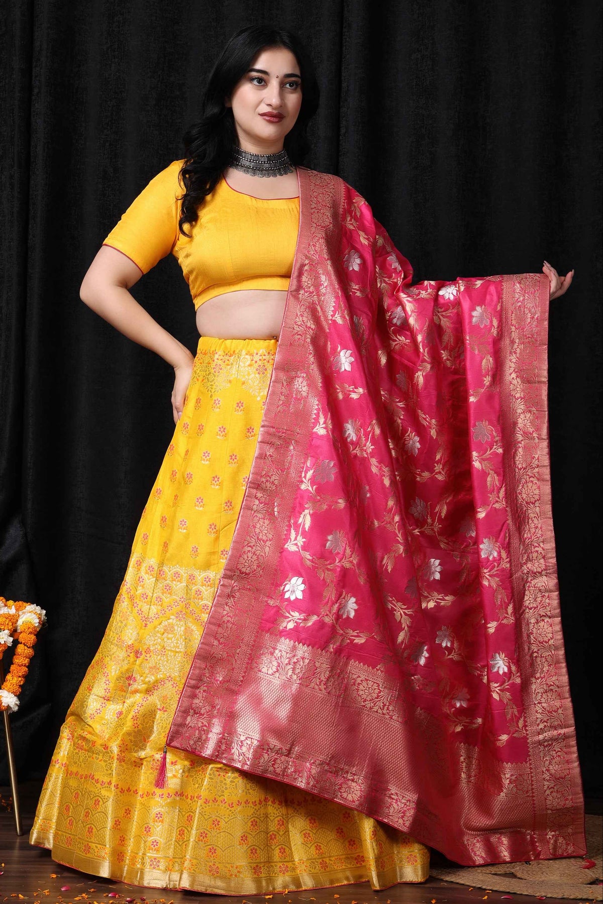 Buy Plus Size ​Madhur Abha Banarasi Silk Lehenga At Apella | Sizes XS to 10 XL | India | Free Delivery | Customized