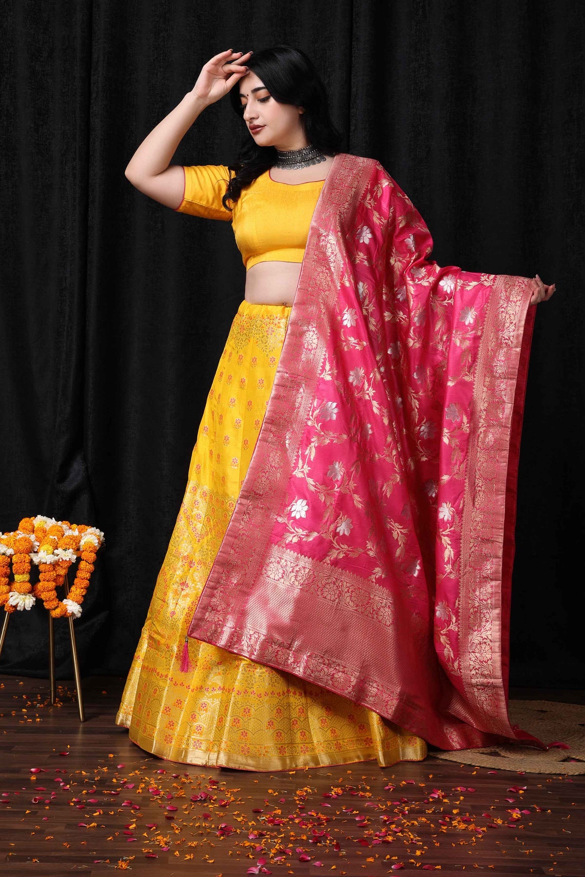 Buy Plus Size ​Madhur Abha Banarasi Silk Lehenga At Apella | Sizes XS to 10 XL | India | Free Delivery | Customized