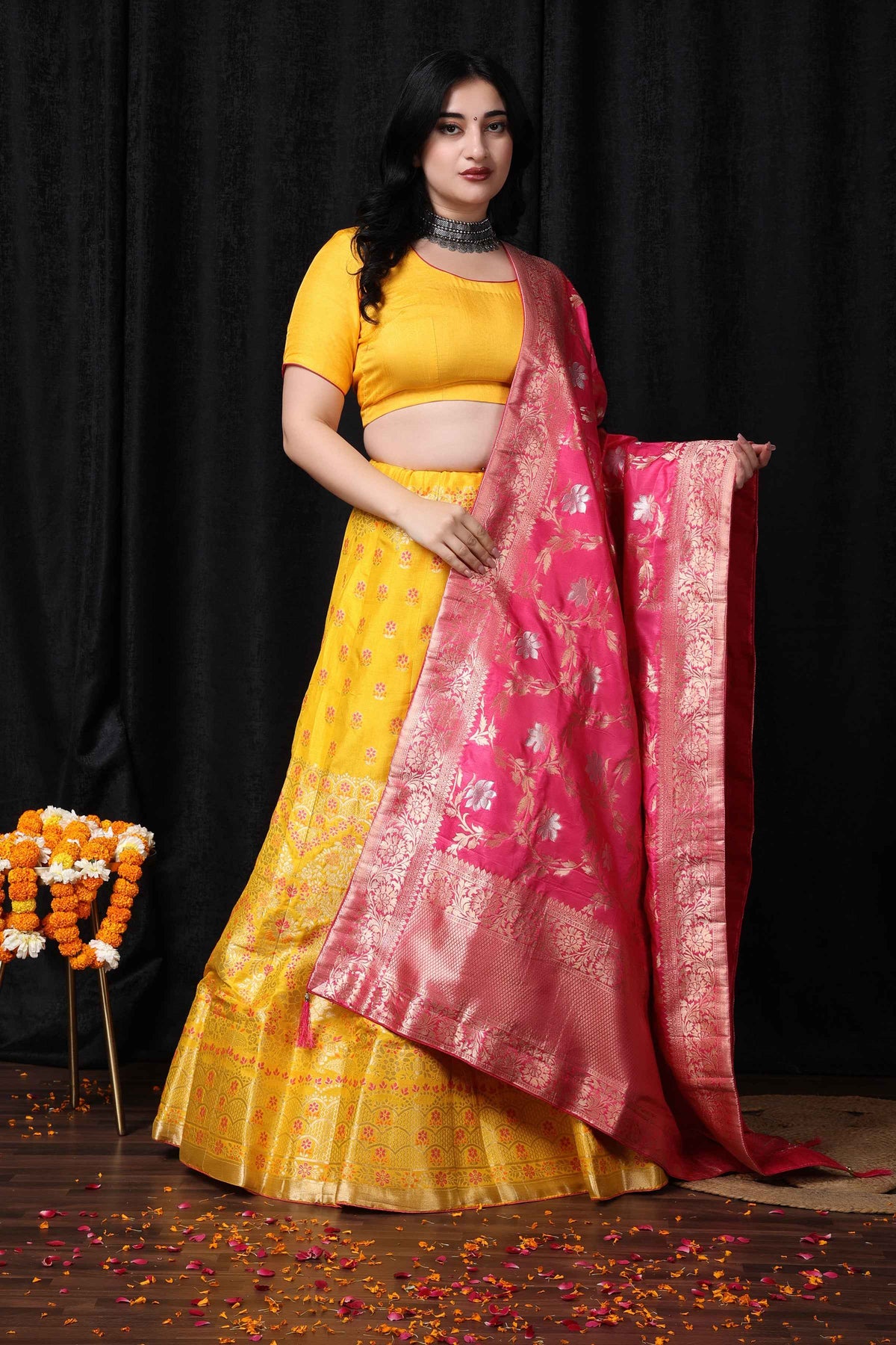 Buy Plus Size ​Madhur Abha Banarasi Silk Lehenga At Apella | Sizes XS to 10 XL | India | Free Delivery | Customized