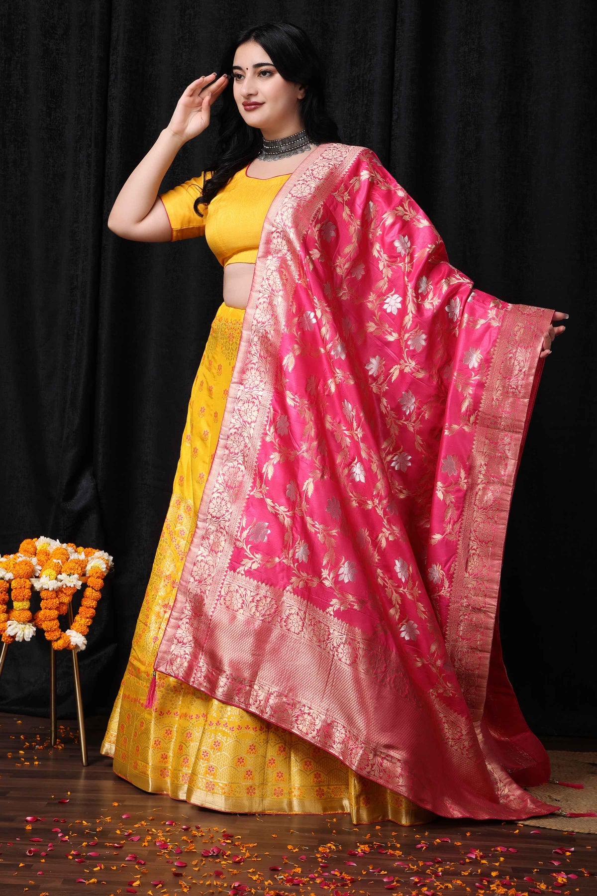 Buy Plus Size ​Madhur Abha Banarasi Silk Lehenga At Apella | Sizes XS to 10 XL | India | Free Delivery | Customized