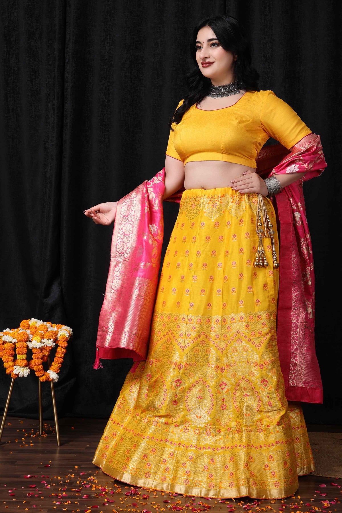 Buy Plus Size ​Madhur Abha Banarasi Silk Lehenga At Apella | Sizes XS to 10 XL | India | Free Delivery | Customized