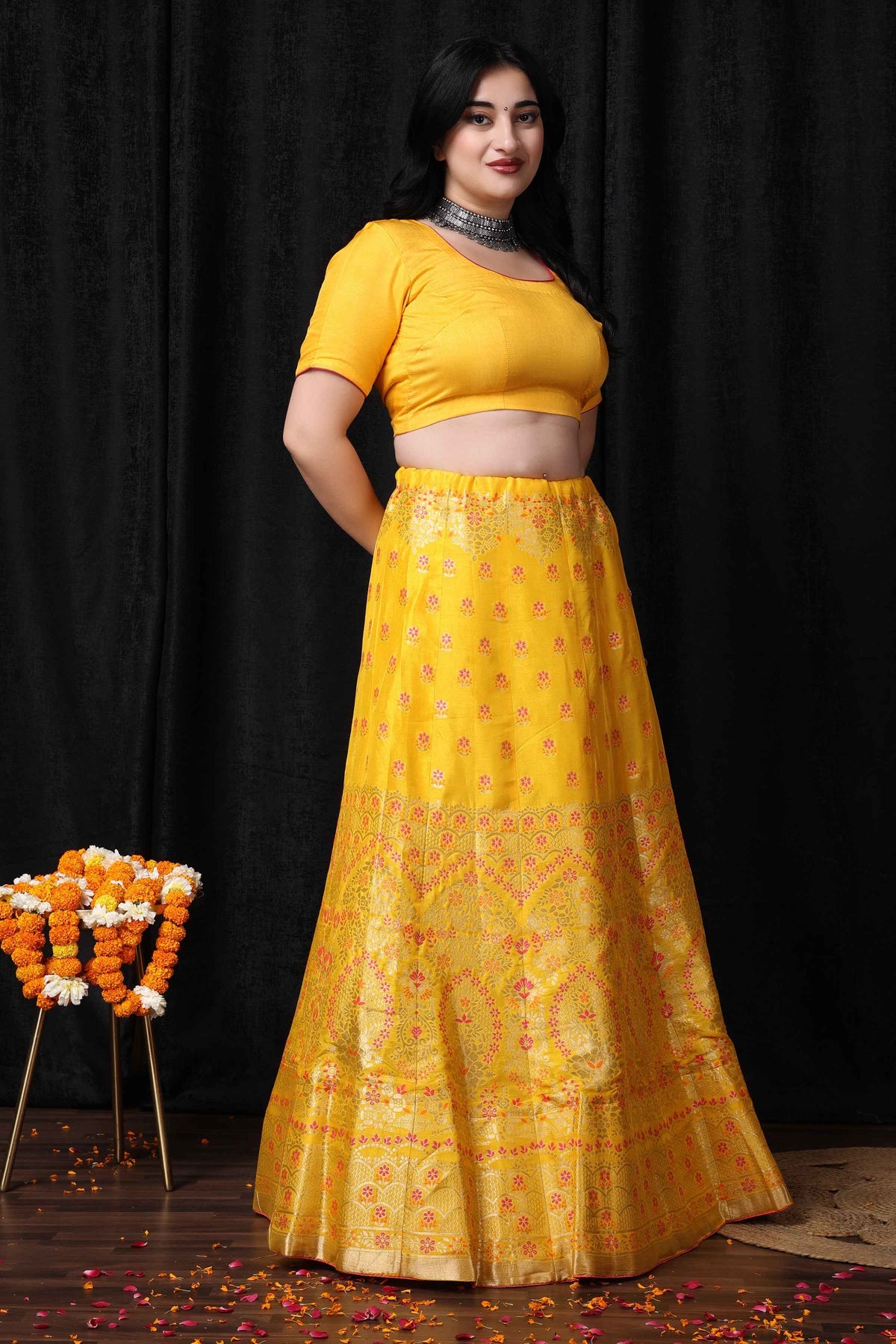 Buy Plus Size ​Madhur Abha Banarasi Silk Lehenga At Apella | Sizes XS to 10 XL | India | Free Delivery | Customized