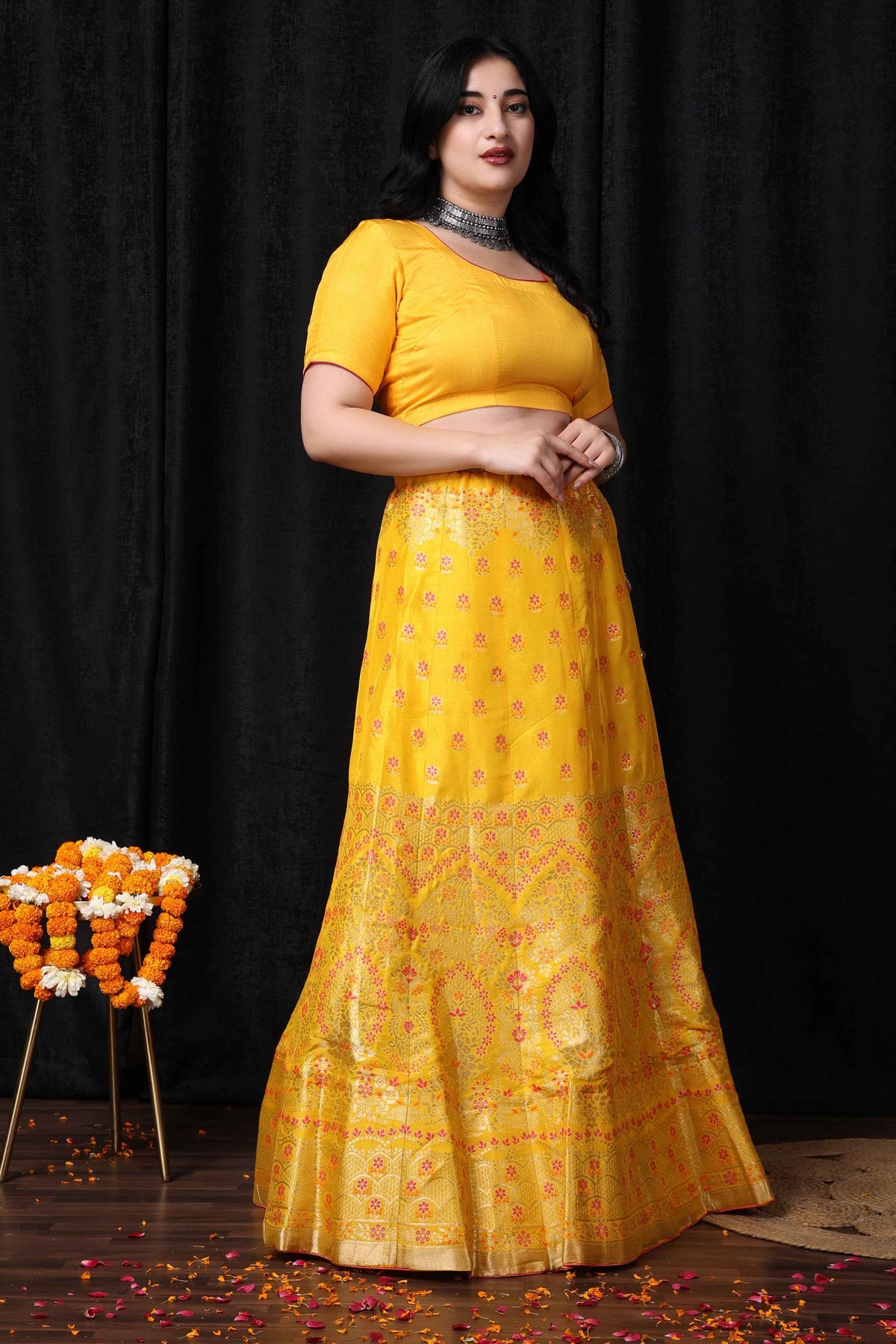 Buy Plus Size ​Madhur Abha Banarasi Silk Lehenga At Apella | Sizes XS to 10 XL | India | Free Delivery | Customized