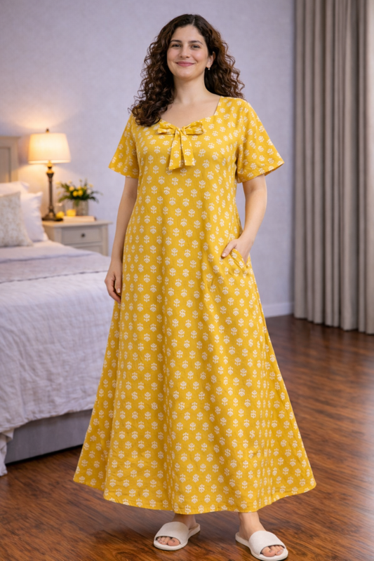 Sunny Yellow Cotton Night Gown