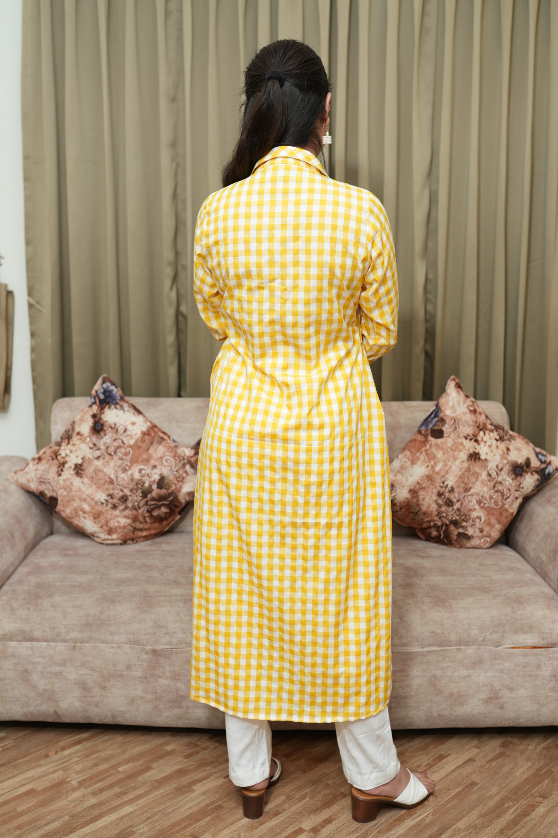 Buy Plus Size ​Sunny Hues Checked A-Line Kurta At Apella | Sizes XS to 10 XL | India | Free Delivery | Customized