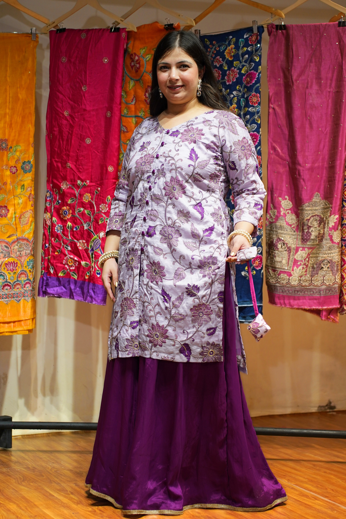 Navita Mauve Sharara Suit with Floral Motifs