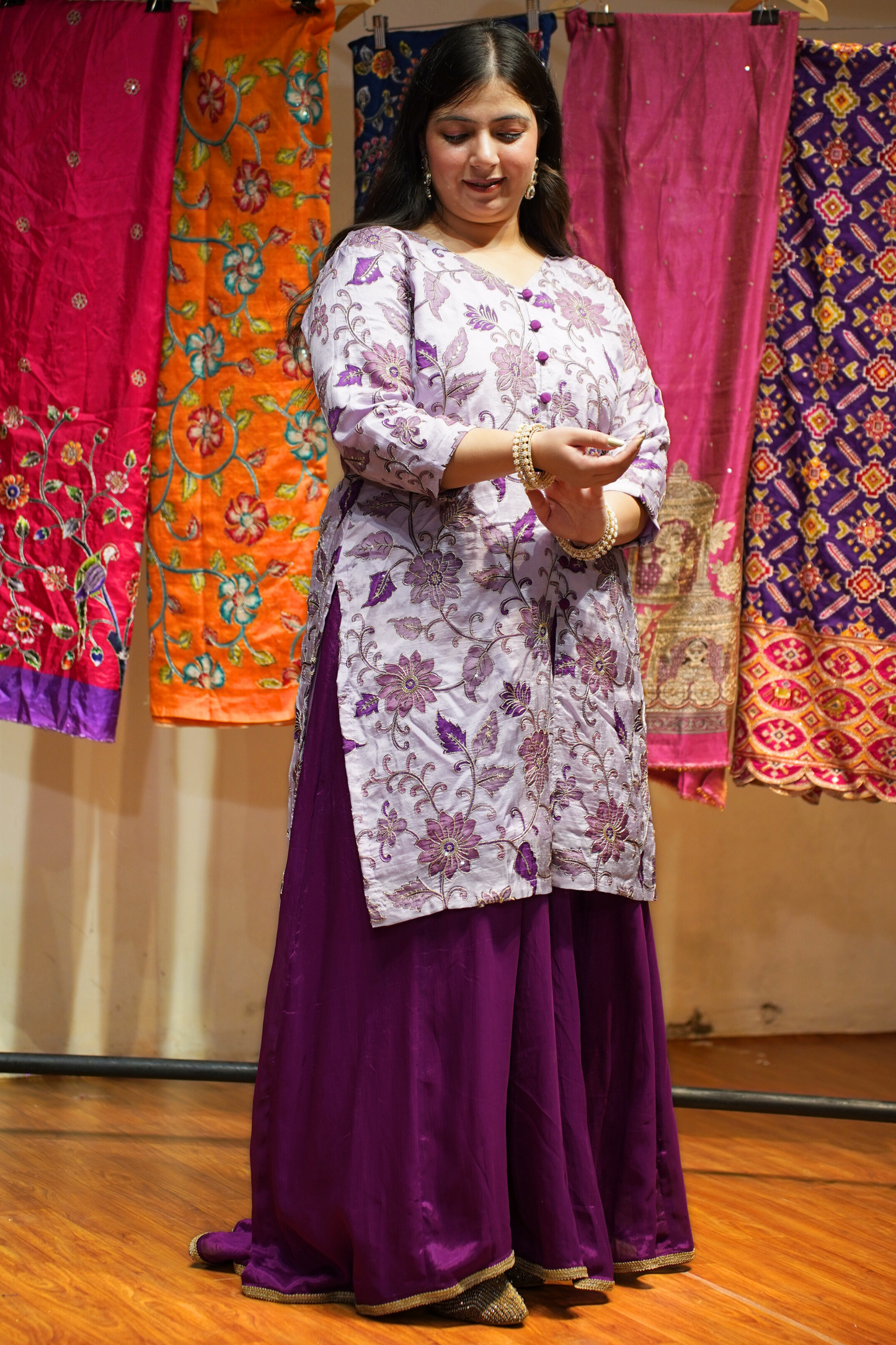 Navita Mauve Sharara Suit with Floral Motifs