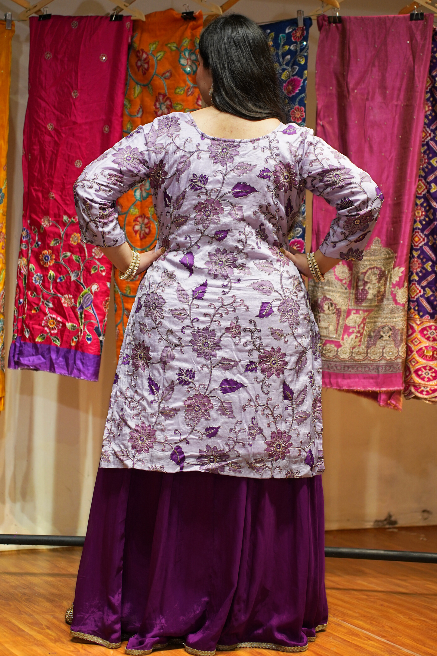 Navita Mauve Sharara Suit with Floral Motifs