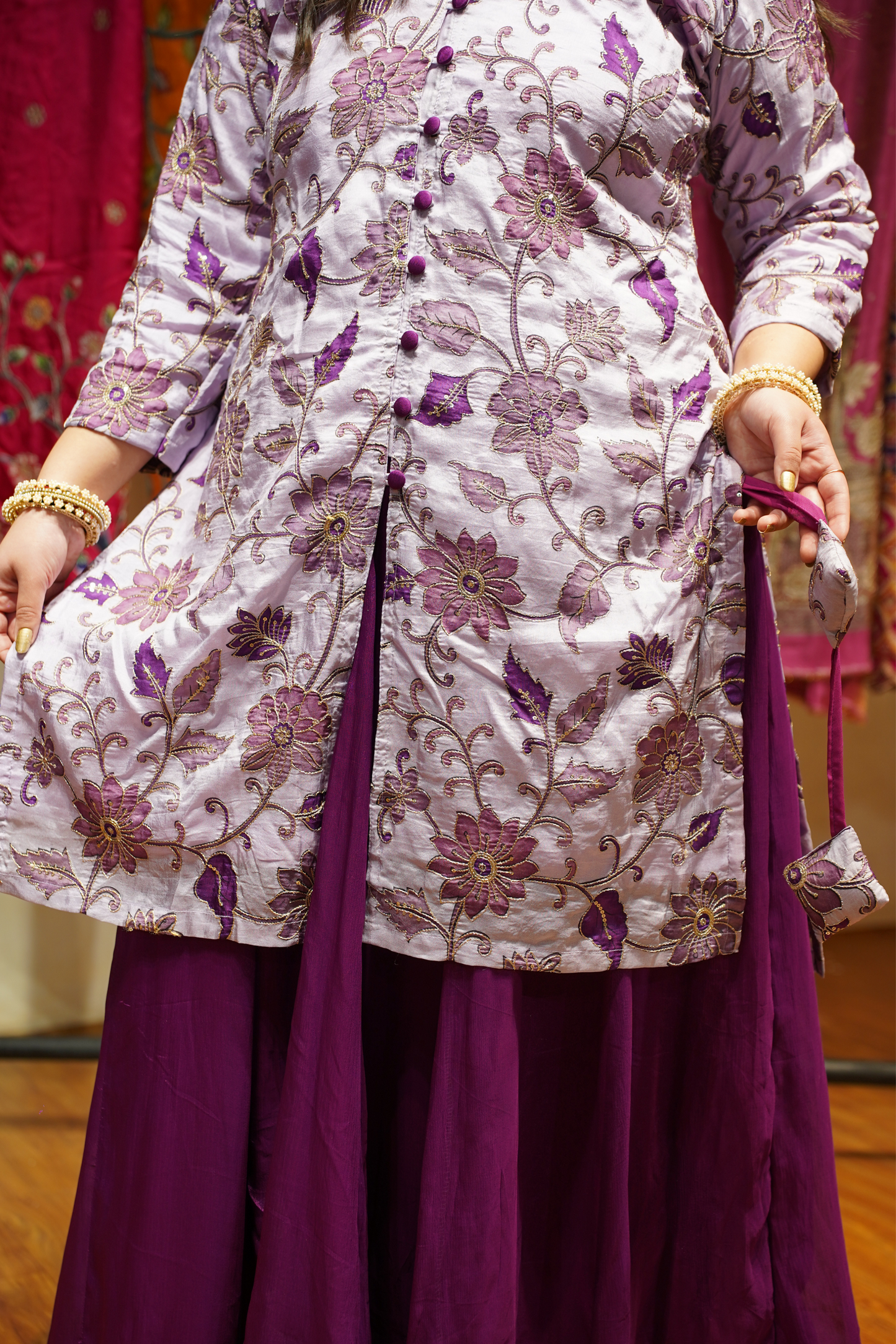 Navita Mauve Sharara Suit with Floral Motifs