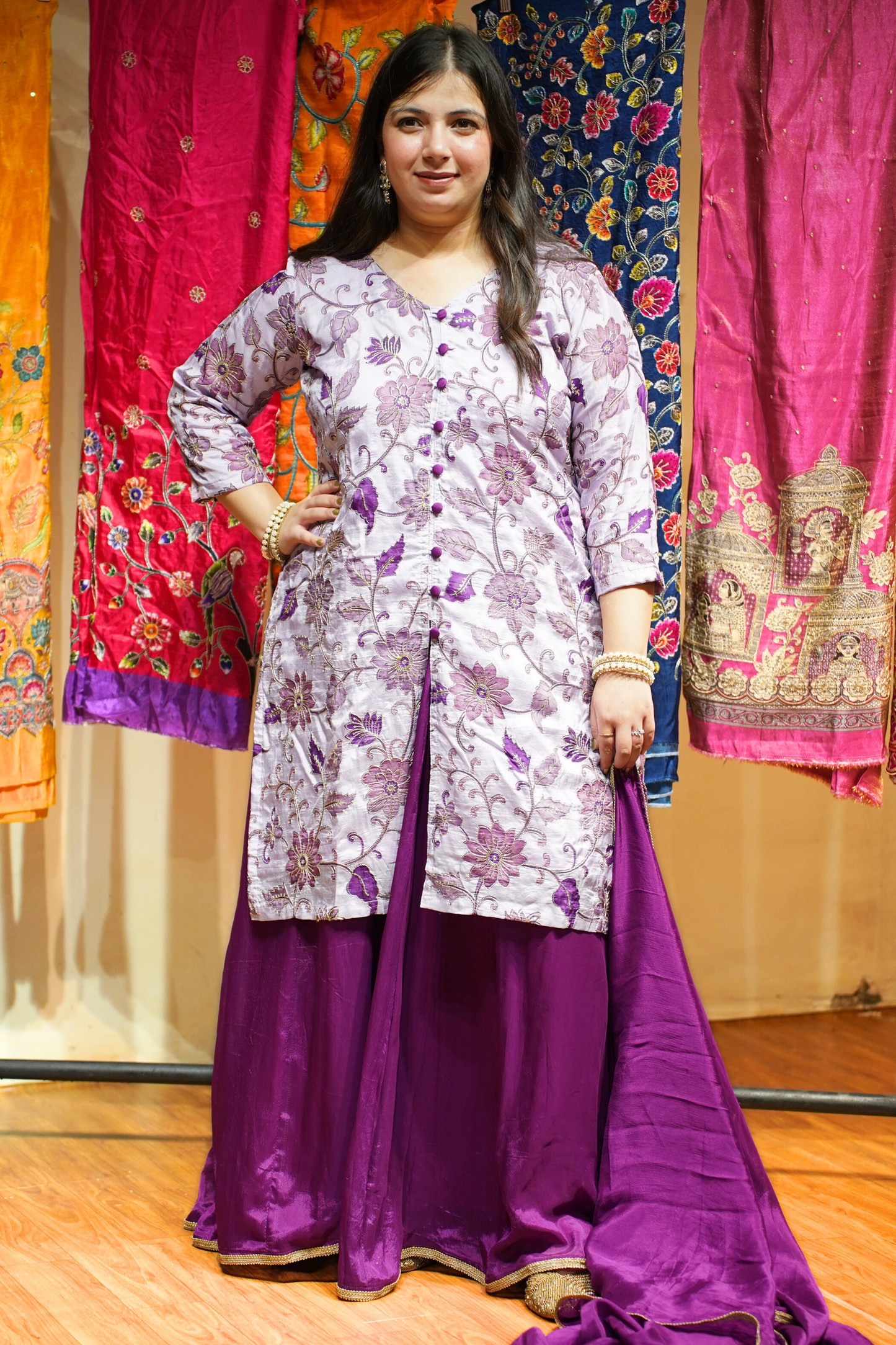 Navita Mauve Sharara Suit with Floral Motifs