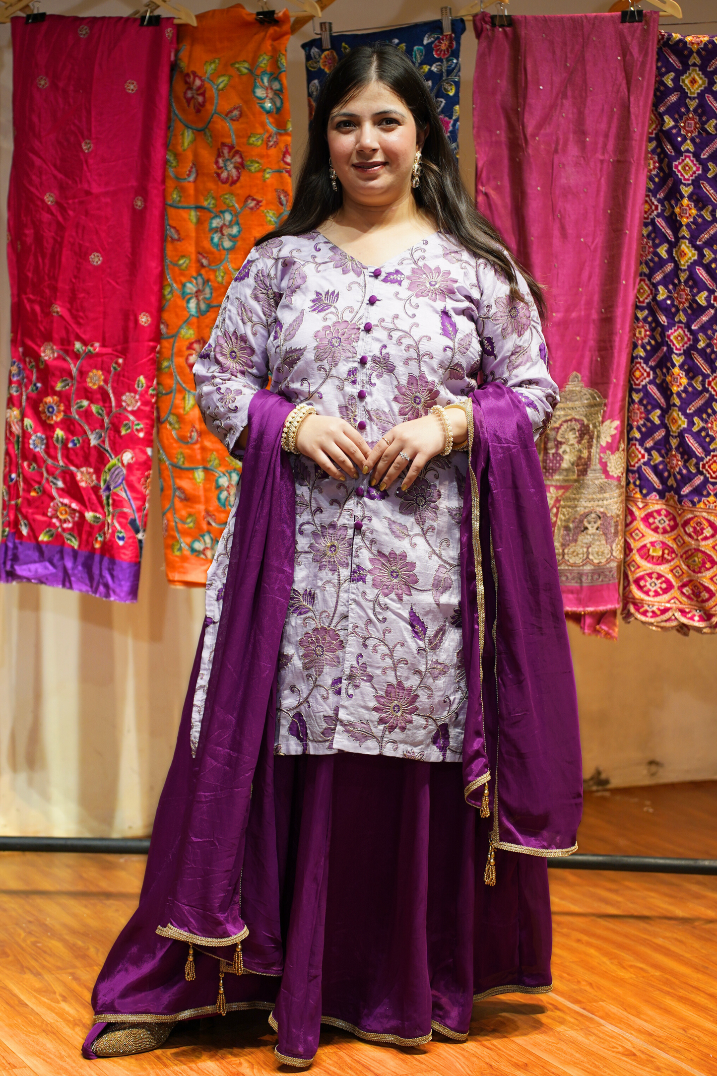 Navita Mauve Sharara Suit with Floral Motifs