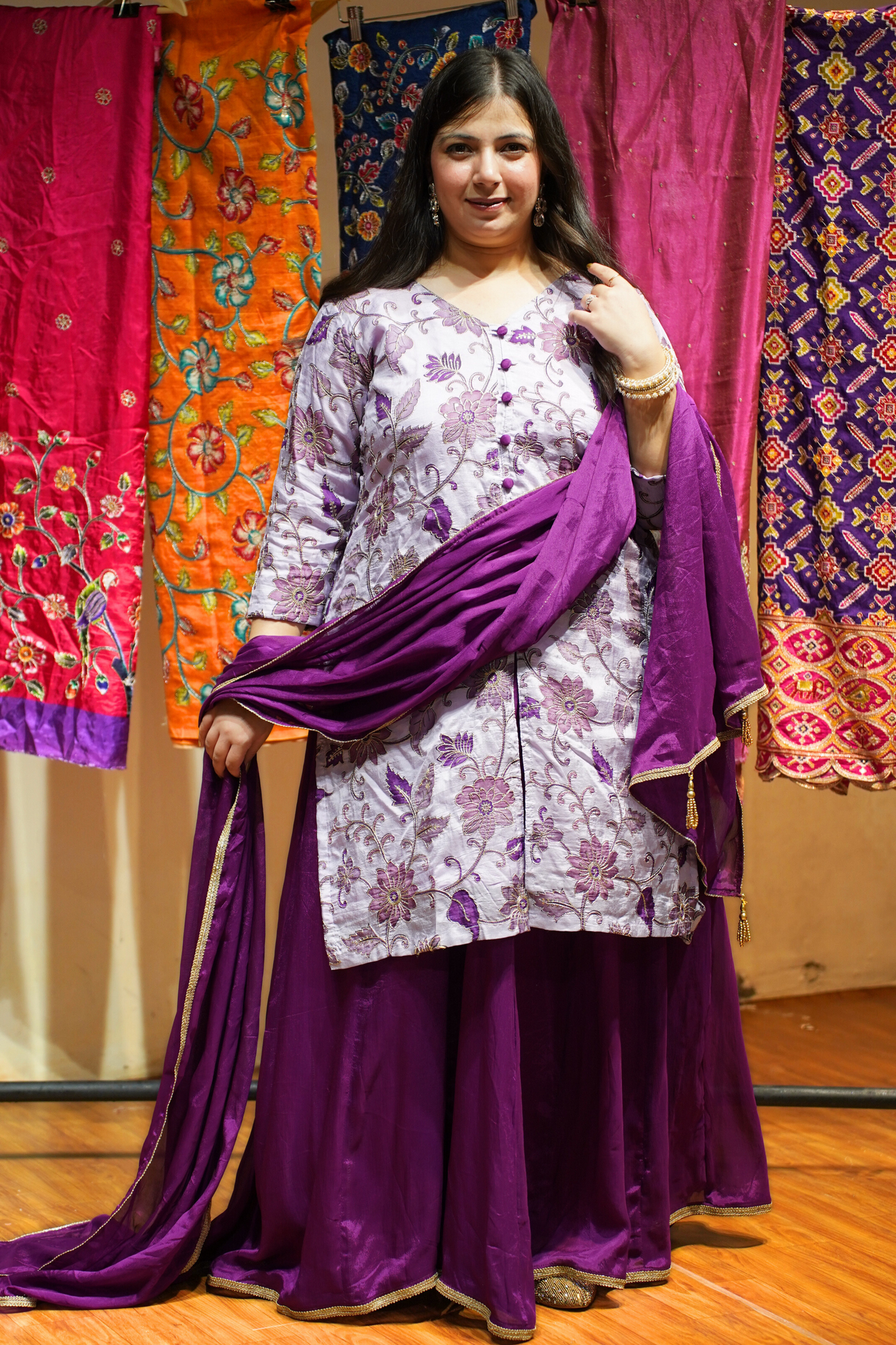 Navita Mauve Sharara Suit with Floral Motifs