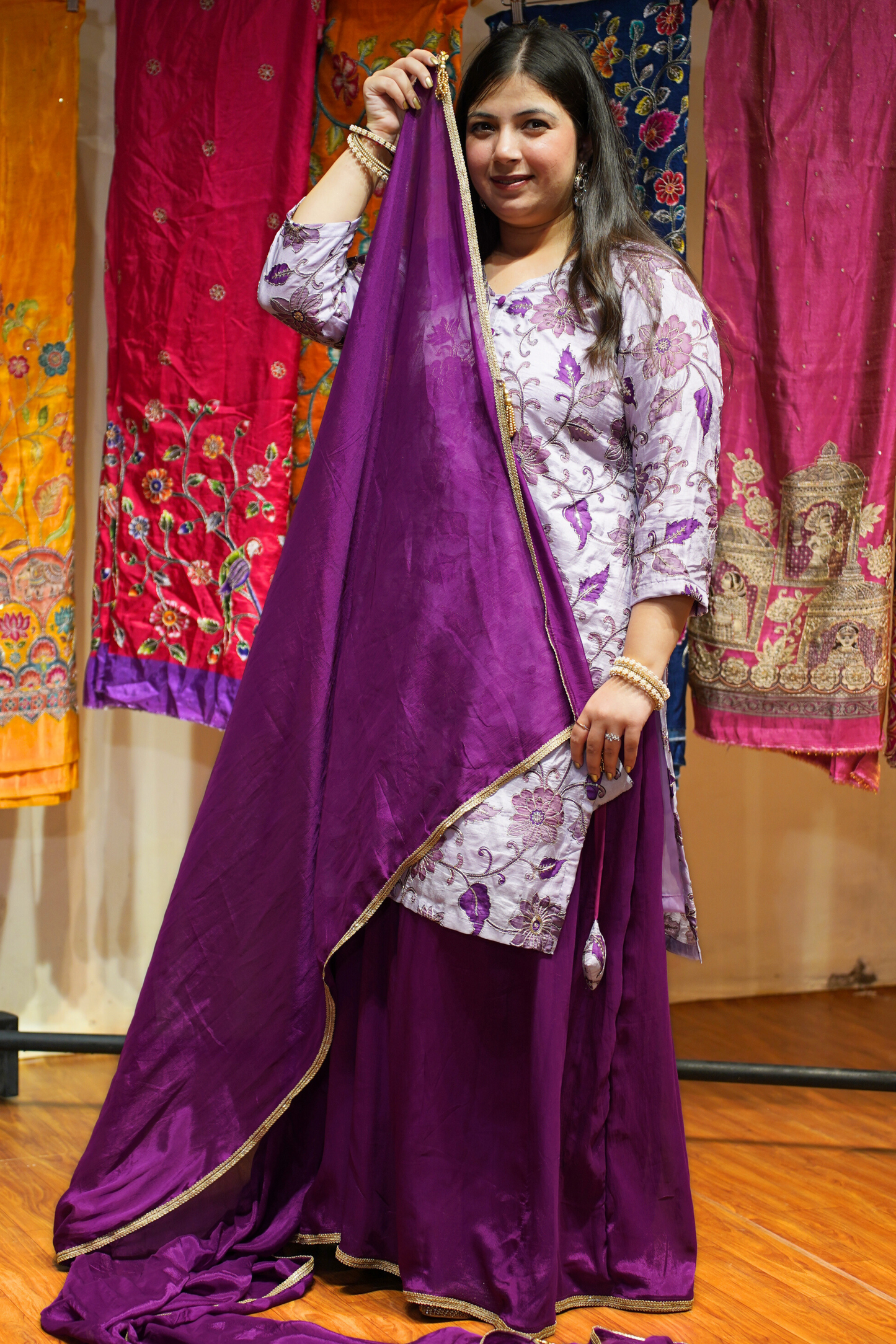Navita Mauve Sharara Suit with Floral Motifs