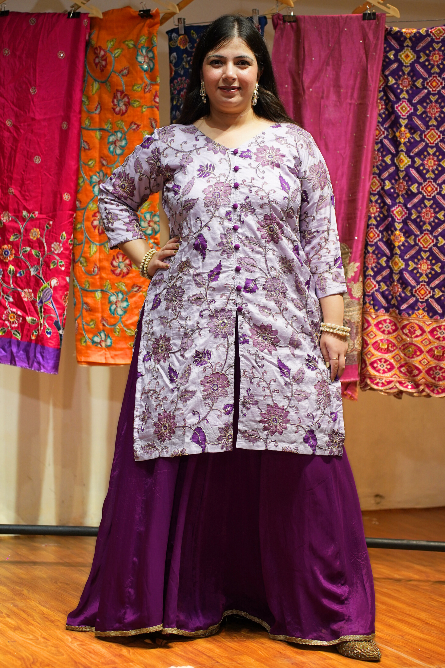 Navita Mauve Sharara Suit with Floral Motifs