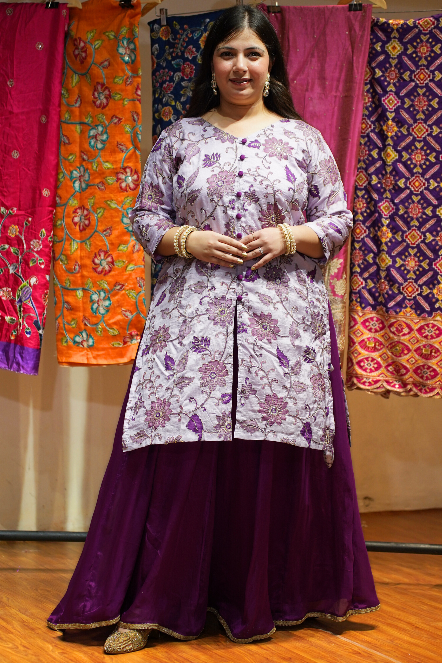 Navita Mauve Sharara Suit with Floral Motifs
