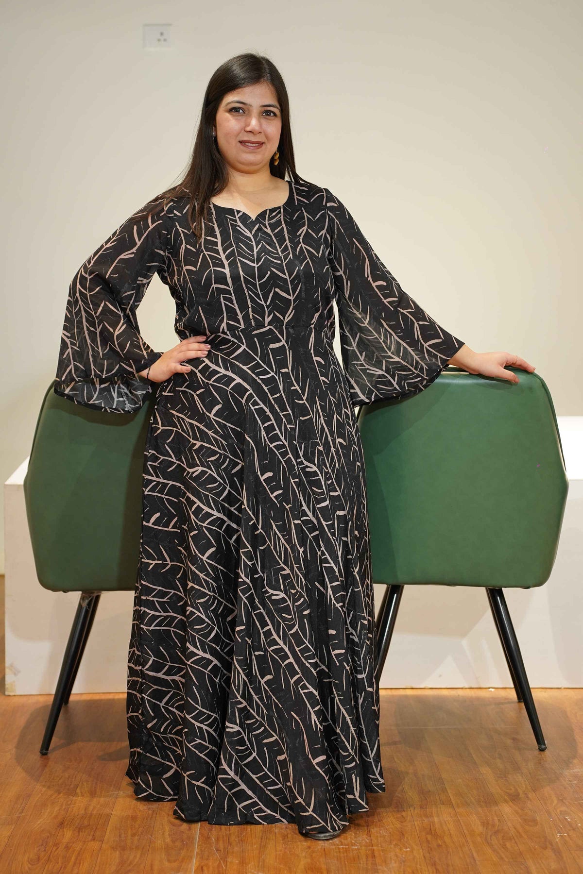 Charcoal Black Foiled Chiffon Dress