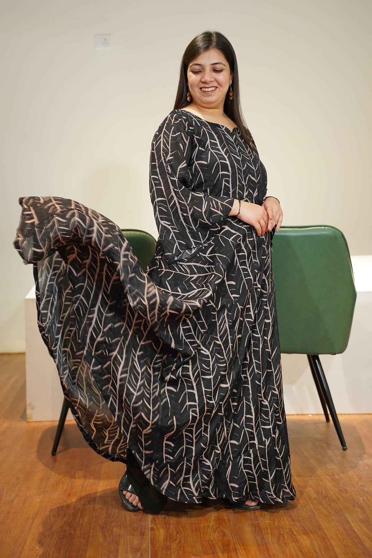 Charcoal Black Foiled Chiffon Dress
