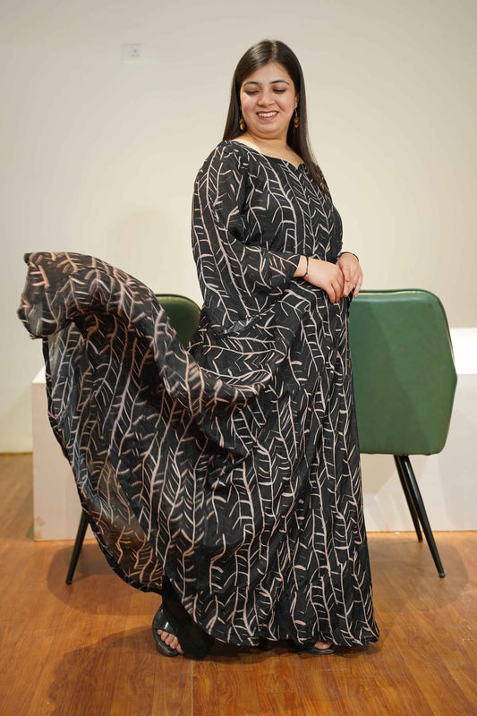 Charcoal Black Foiled Chiffon Dress