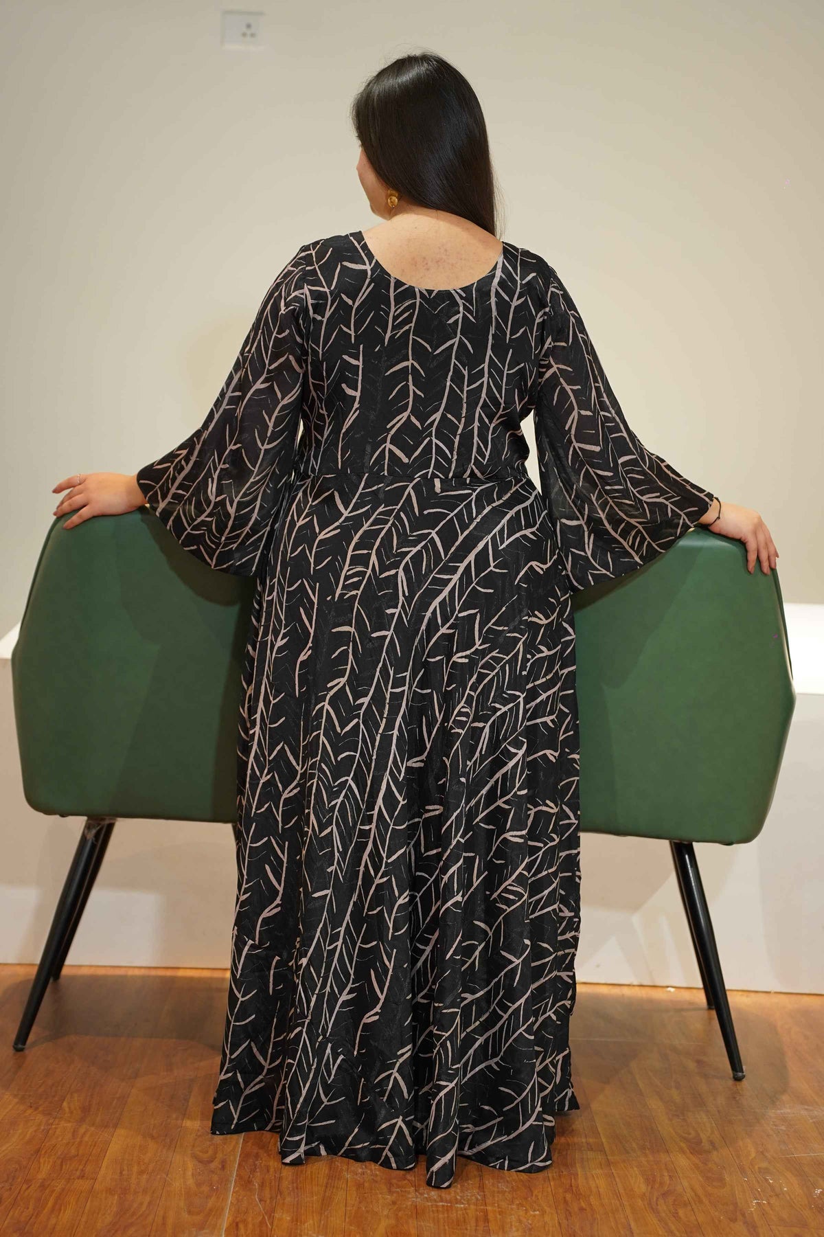 Charcoal Black Foiled Chiffon Dress