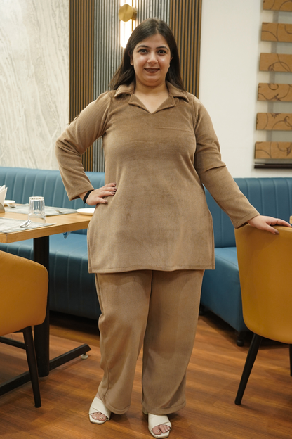 Warm Biscotti Velvet Co-ord Set