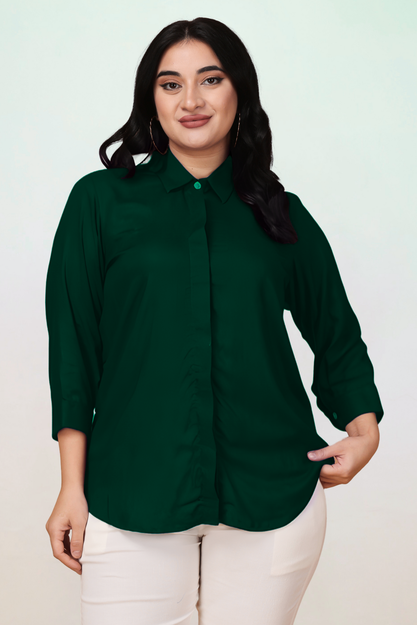 Bottle Green Solid Rayon Shirt