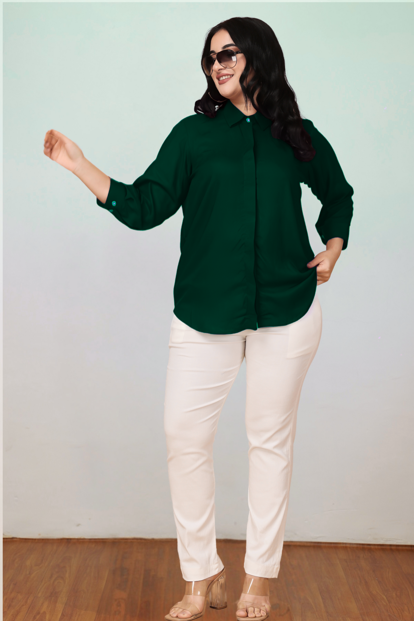 Bottle Green Solid Rayon Shirt