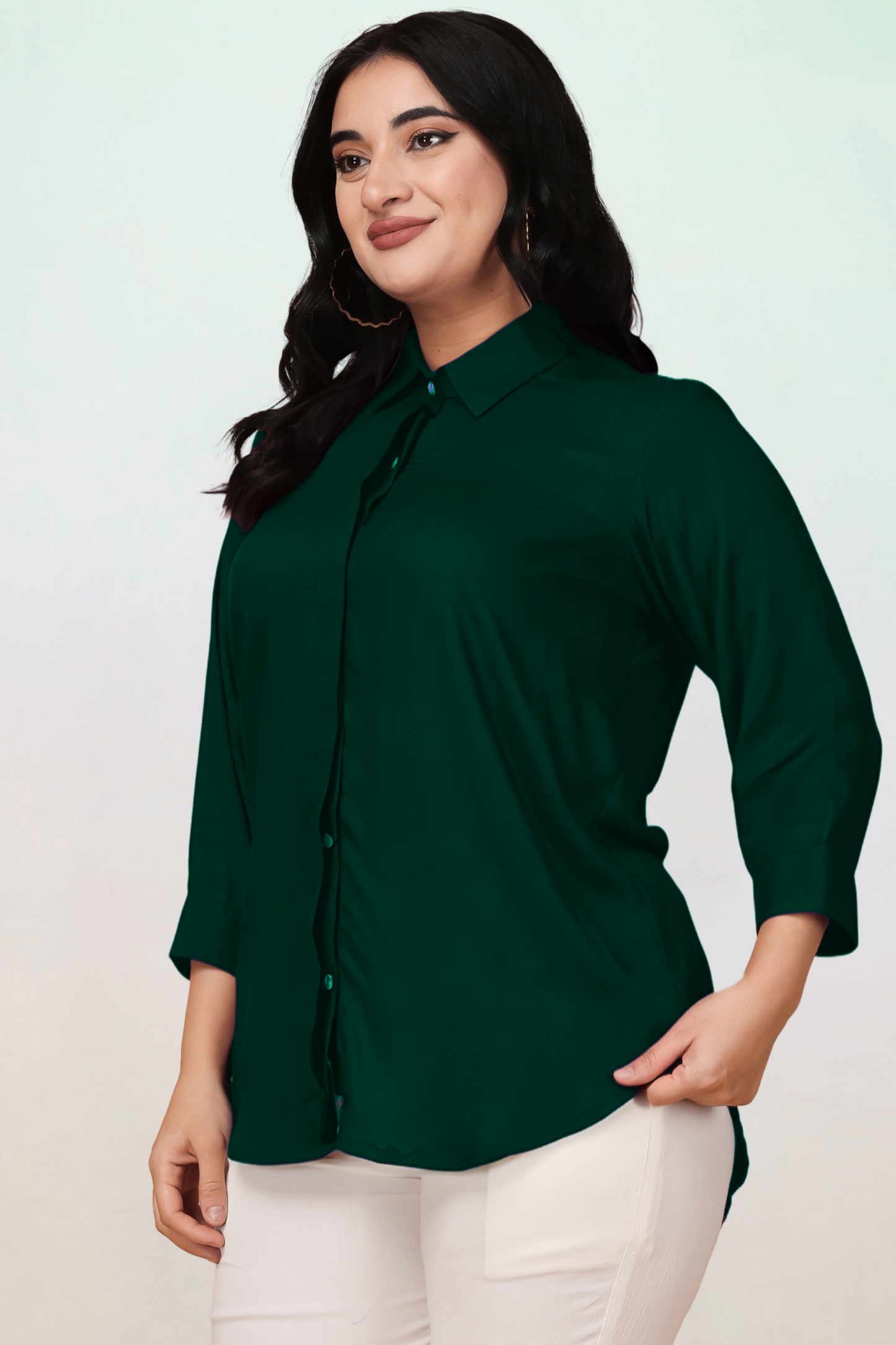Bottle Green Solid Rayon Shirt