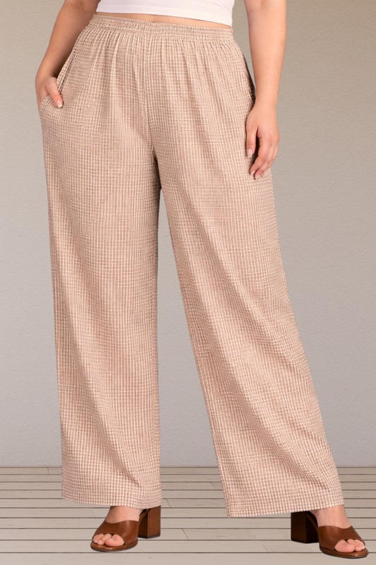 Beige Checked Cotton Pajama Pant