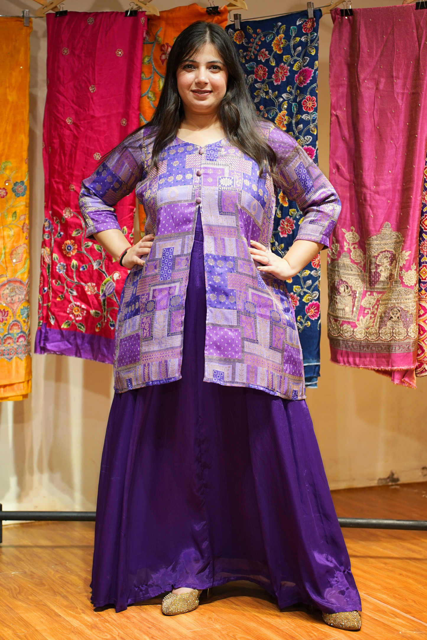 Anvika Silk Jacket Dress with Jacquard Weave