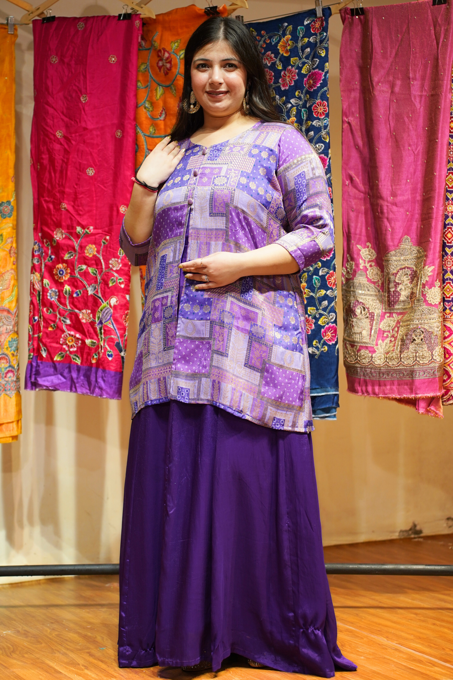 Anvika Silk Jacket Dress with Jacquard Weave
