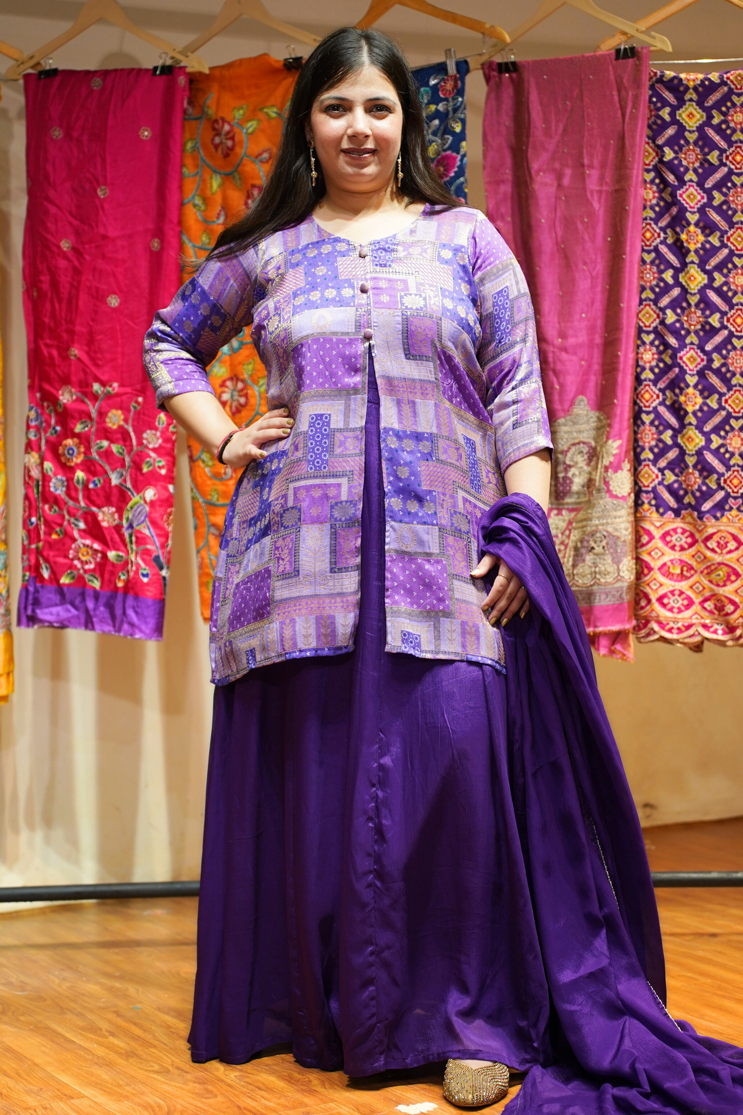 Anvika Silk Jacket Dress with Jacquard Weave