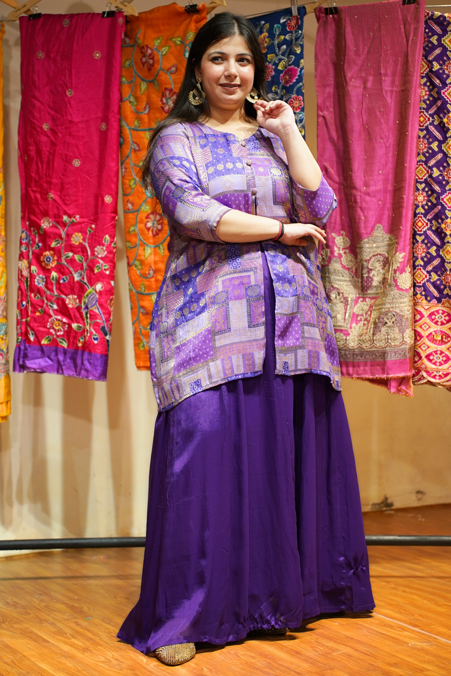 Anvika Silk Jacket Dress with Jacquard Weave