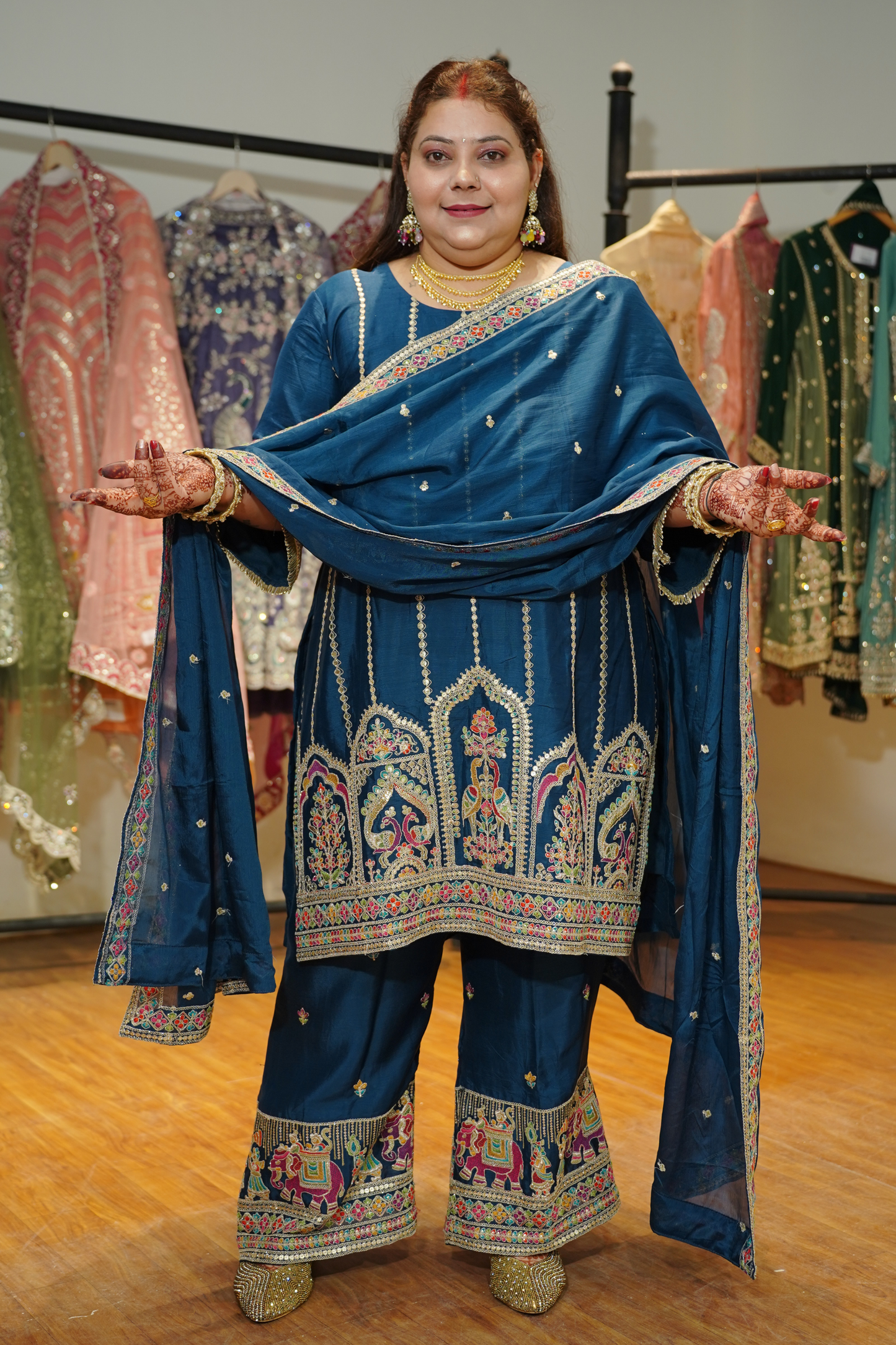 Aariza Blue Zari Embroidered Suit With Flared Pants